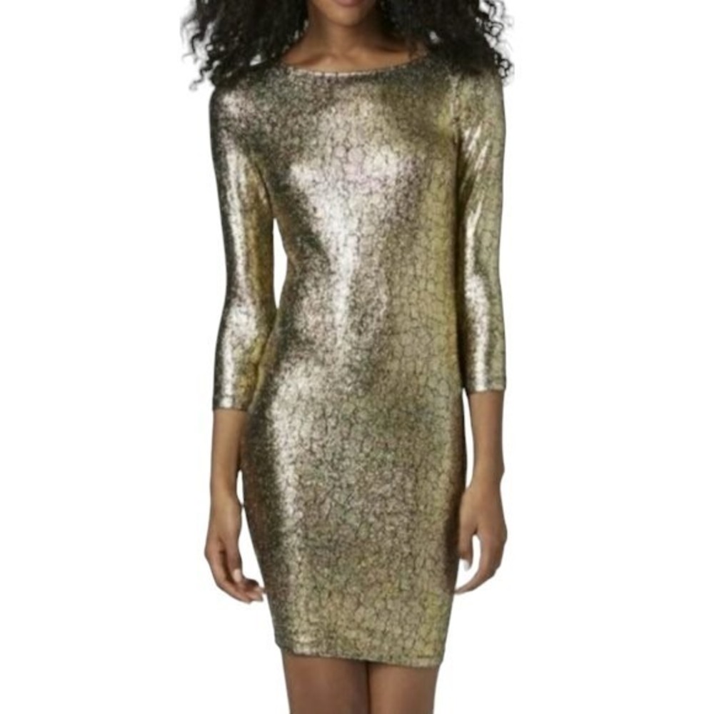 NWOT Topshop Gold Glitter Snakeskin‎ Bodycon Stretch Dress- Size 8